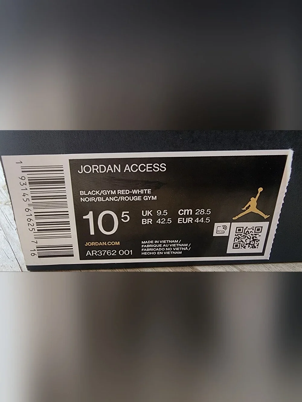 Jordan Access Bred Black Gym Red Size 10.5 (OG Box Included)